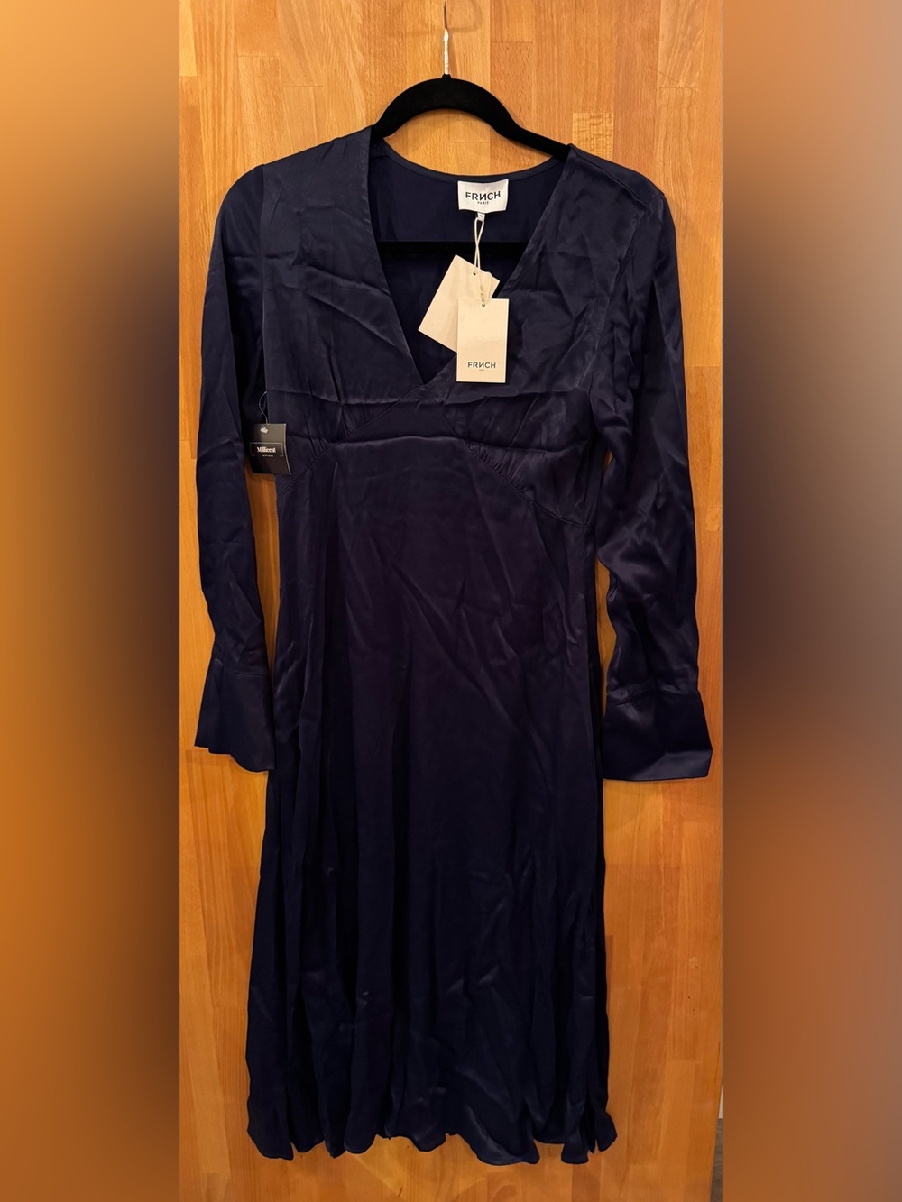NWT FRNCH lisna sheen midi dress in navy size XS